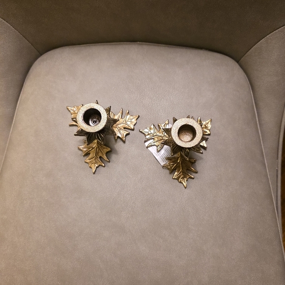 Studio McGee Threshold Botanical Gold Leaf Taper Candle Holders Metal Brass Targ - Picture 4 of 13